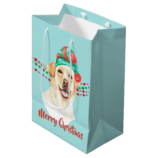 Gele lab Retriever Santa Hat Holiday Beads Medium Cadeauzakje (Voorkant Gekanteld)
