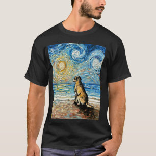 Gele Lab Sterrennacht Strand Zonsondergang Labrado T-shirt