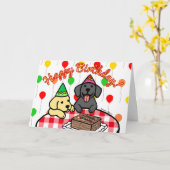 Gele Lab & Zwart Lab Verjaardag Kaart (Gele Bloem)