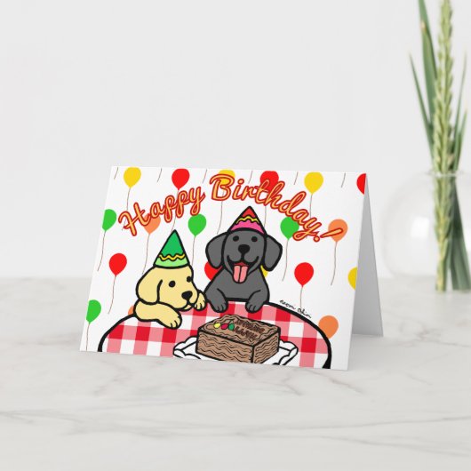Gele Lab & Zwart Lab Verjaardag Kaart (Voorkant)