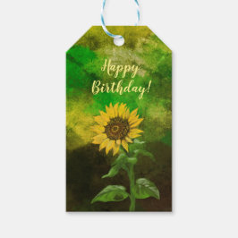 Gele labels met zonnebloemen cadeaulabel