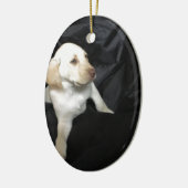 Gele labpuppy Sadie Keramisch Ornament (Links)