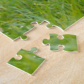 Gele labrador bespeelt zich op een stok legpuzzel (Zijkant)