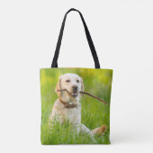 Gele labrador bespeelt zich op een stok tote bag (Achterkant)