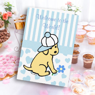 Gele Labrador Blauw Nieuwe Baby Boy Gefeliciteerd Kaart