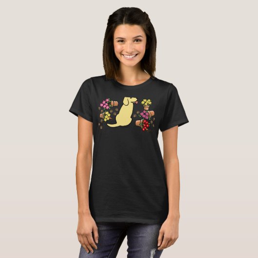 Gele Labrador bloempotten T-shirt (Voorkant volledig)