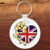 Gele labrador & Britse vlag Heart 2 Cartoon Sleutelhanger (Voorkant)