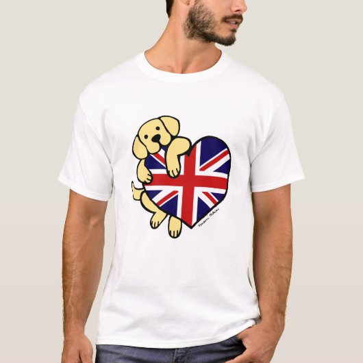 Gele labrador & Britse vlag Heart 2 Cartoon T-shirt (Voorkant)