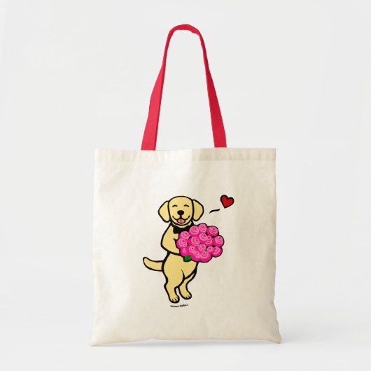 Gele labrador Cartoon met Rozen Tote Bag (Voorkant)