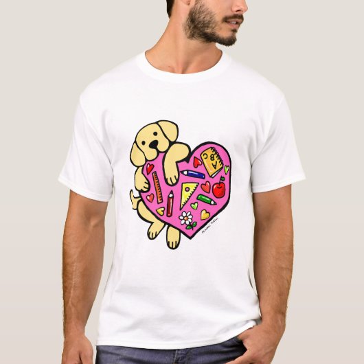 Gele labrador & Cartoon van het hart van de leraar T-shirt (Voorkant)