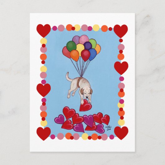 Gele labrador die LOVE verzamelt (omlijst) Briefkaart (Voorkant)