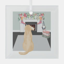 Gele labrador Dog in de kersthaspel Glas Ornament