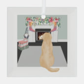 Gele labrador Dog in de kersthaspel Glas Ornament (Achterkant)