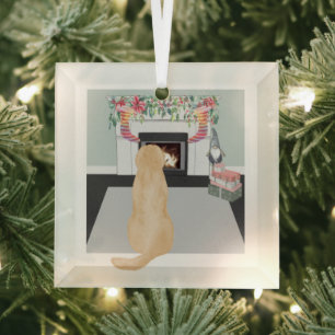 Gele labrador Dog in de kersthaspel Glas Ornament