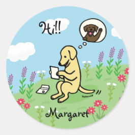 Gele labrador en brief van een vriend ronde sticker