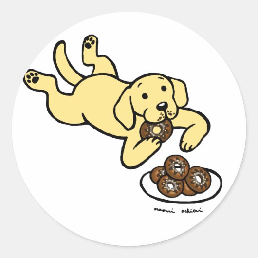 Gele labrador en donuts! ronde sticker (Voorkant)