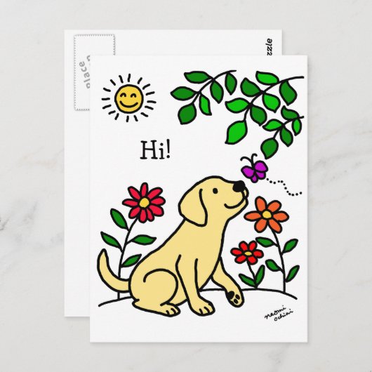 Gele labrador en groen briefkaart (Voorkant / Achterkant)