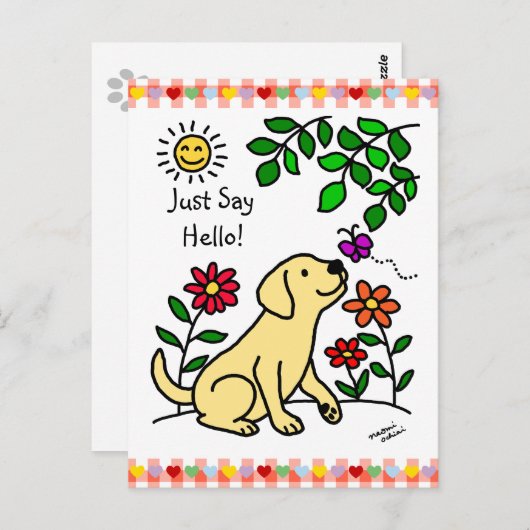 Gele labrador en groen briefkaart (Voorkant / Achterkant)