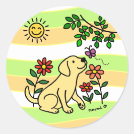 Gele labrador en groen ronde sticker