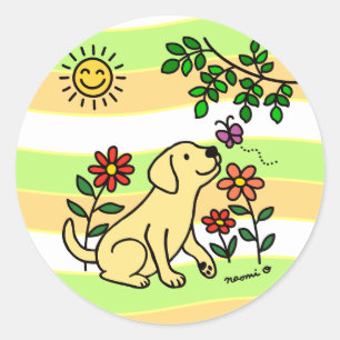 Gele labrador en groen ronde sticker