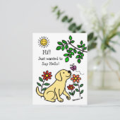 Gele Labrador en Groene Hi Briefkaart (Staand voorkant)
