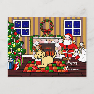 Gele labrador en kerstkerstCartoon Feestdagenkaart