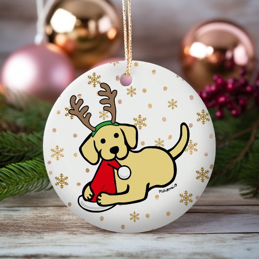 Gele labrador en kerstkerstCartoon Keramisch Ornament