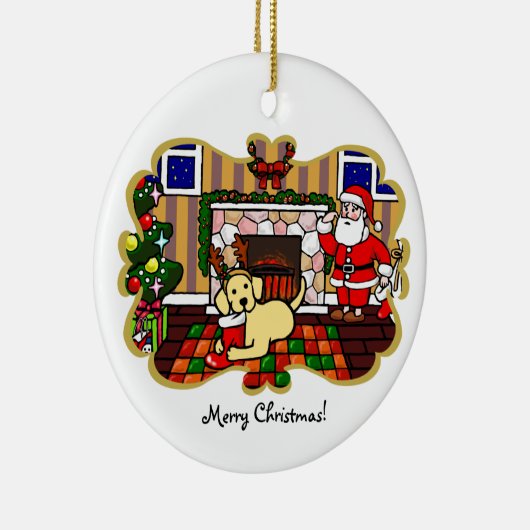 Gele labrador en kerstkerstCartoon Keramisch Ornament (Rechts)