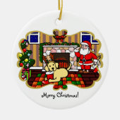 Gele labrador en kerstkerstCartoon Keramisch Ornament (Voorkant)