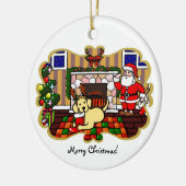 Gele labrador en kerstkerstCartoon Keramisch Ornament (Links)