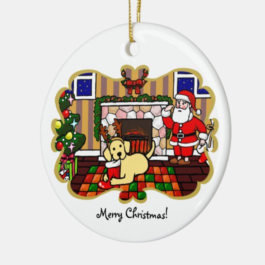 Gele labrador en kerstkerstCartoon Keramisch Ornament (Links)