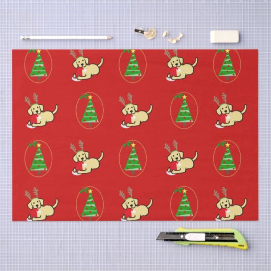 Gele labrador en kerstkerstCartoon Tissuepapier (Craft)