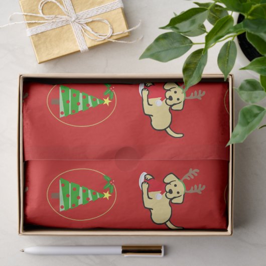 Gele labrador en kerstkerstCartoon Tissuepapier (Geschenk)