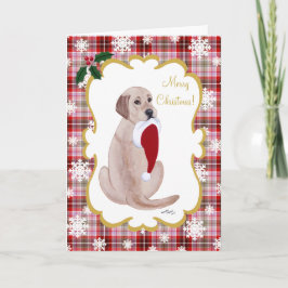 Gele labrador en kerstman met snowflake feestdagen kaart