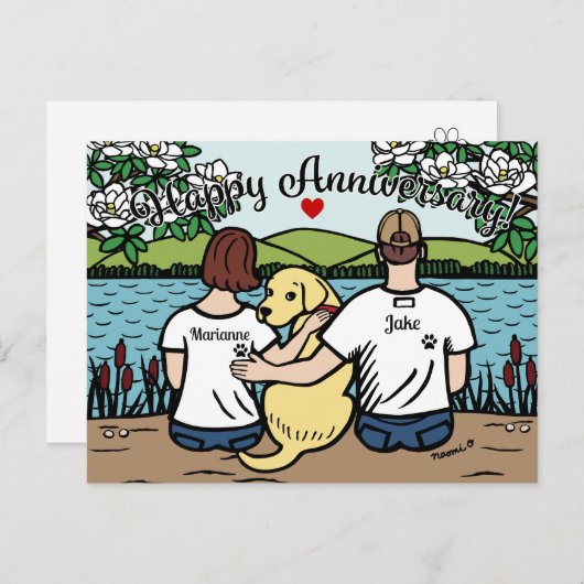 Gele Labrador en Ouders Happy Jubileum Feestdagenkaart (Voorkant / Achterkant)