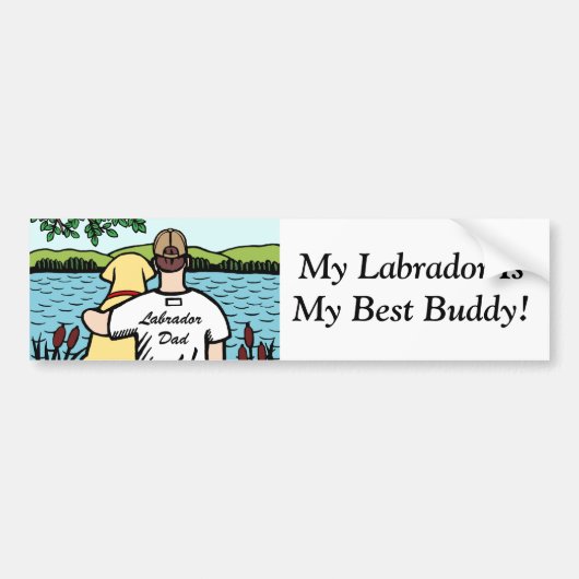 Gele Labrador en Uitzicht 2 van het meer van papa Bumpersticker (Voorkant)