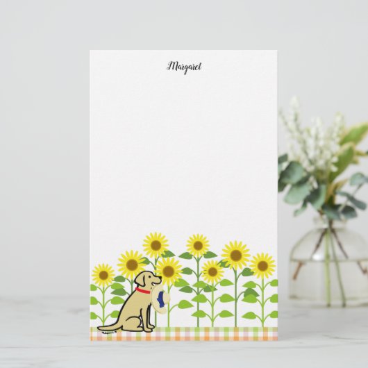 Gele labrador en zonnebloemen briefpapier (Staand voorkant)