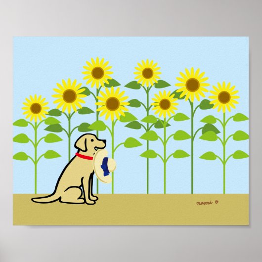 Gele labrador en zonnebloemen poster (Voorkant)