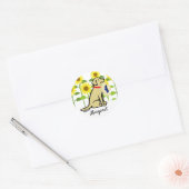 Gele labrador en zonnebloemen ronde sticker (Envelop)