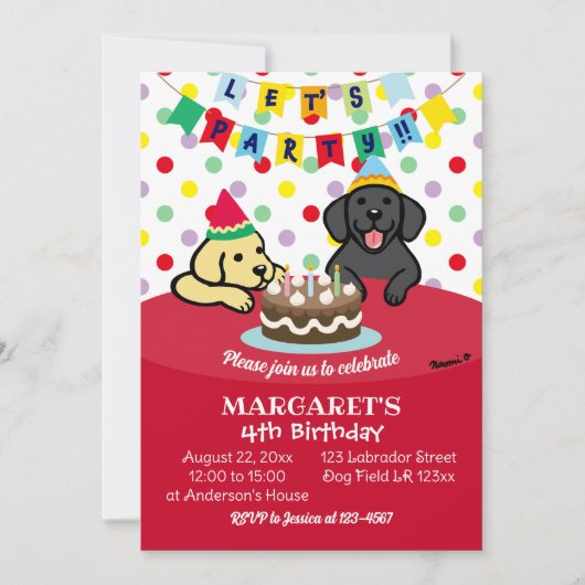 Gele Labrador en Zwart Labrador Verjaardagsfeest Kaart (Voorkant)