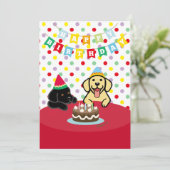 Gele Labrador en Zwart Labrador Verjaardagsfeest Kaart (Staand voorkant)