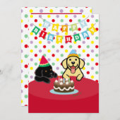 Gele Labrador en Zwart Labrador Verjaardagsfeest Kaart (Voorkant / Achterkant)