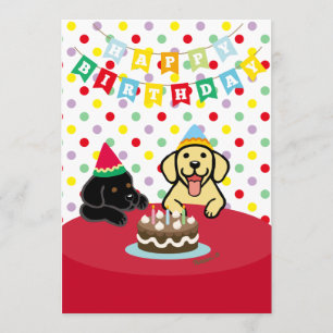 Gele Labrador en Zwart Labrador Verjaardagsfeest Kaart