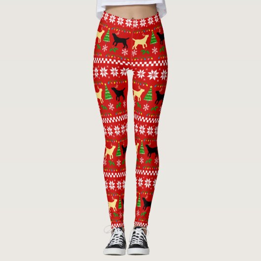 Gele labrador en zwarte kerstmis leggings (Voorkant)