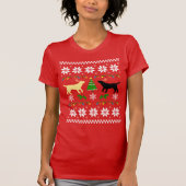 Gele labrador en zwarte labrador Ugly Kerstmis T-shirt (Voorkant)