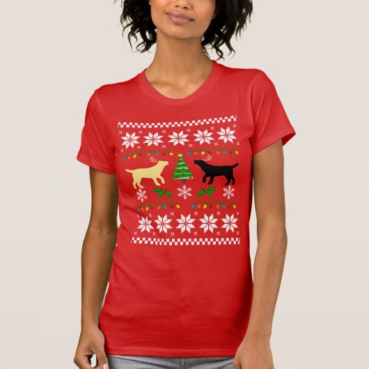 Gele labrador en zwarte labrador Ugly Kerstmis T-shirt (Voorkant)