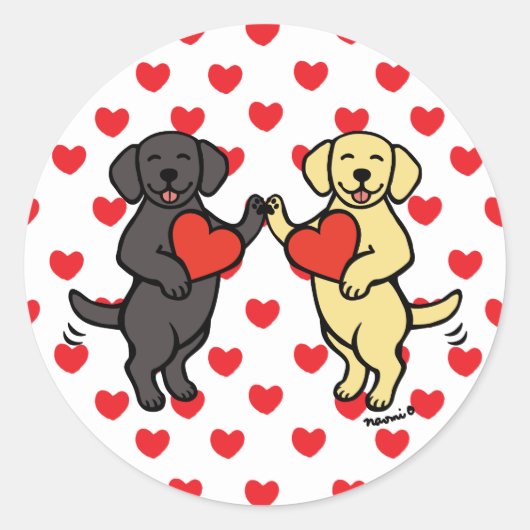 Gele Labrador en Zwarte Labrador Valentijn Ronde Sticker (Voorkant)