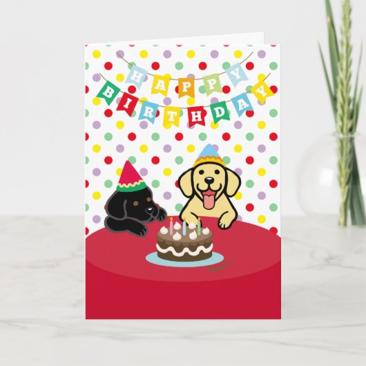 Gele Labrador en Zwarte Labrador Verjaardag Kaart (Voorkant)