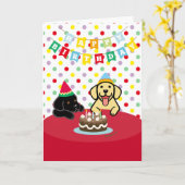 Gele Labrador en Zwarte Labrador Verjaardag Kaart (Gele Bloem)