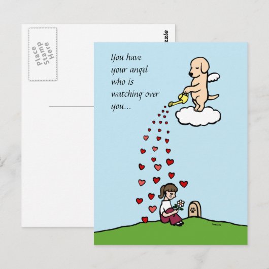 Gele Labrador Engel met Liefde 2 Briefkaart (Voorkant / Achterkant)